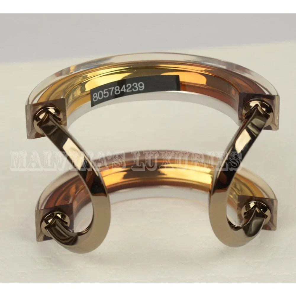 GUCCI BRACELET ORANGE RESIN & METAL CUFF SIGNATURE LOGO sz 17 - Picture 5 of 8